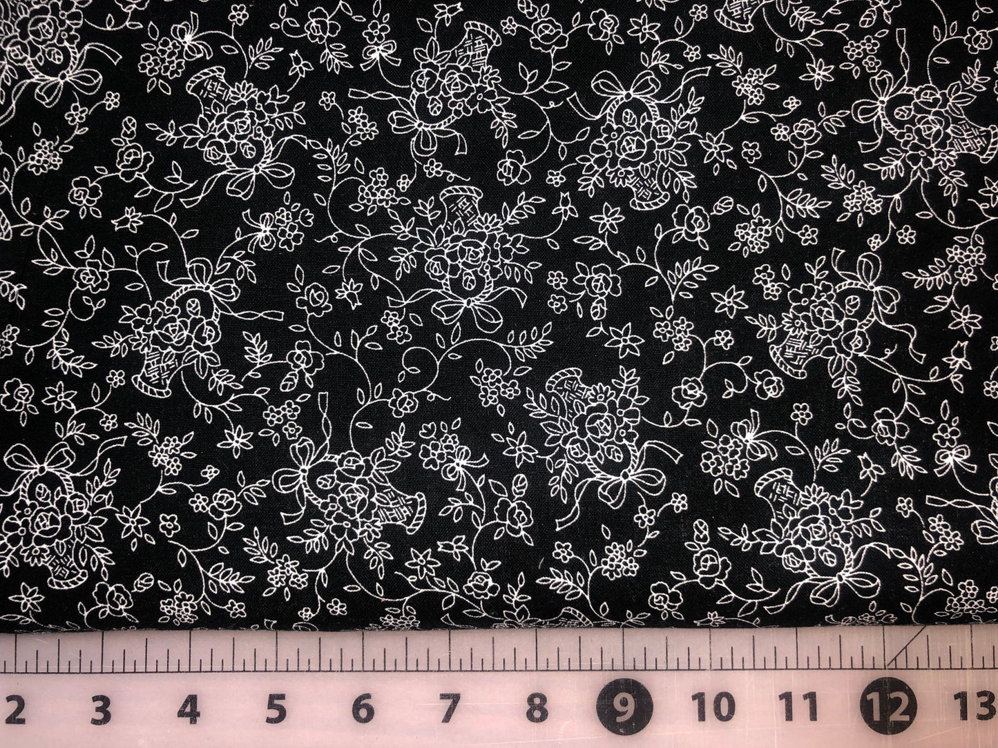 Floral Basket on Black 8677-5 From Bare Essentials by RJR Fabrics Cotton Fabric