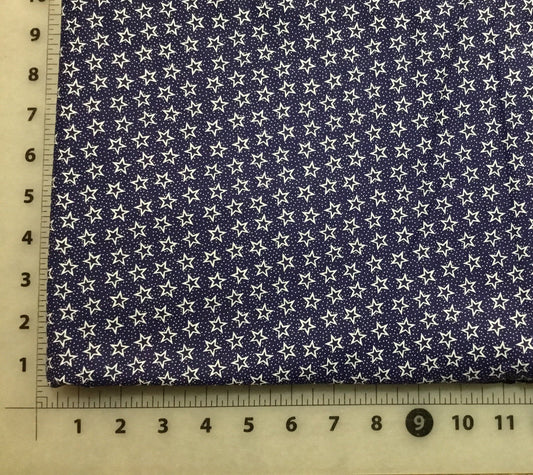 Small White Stars on Navy Background with White miniature Polka Dots Patriotic Cotton Fabric from Checker Fabrics