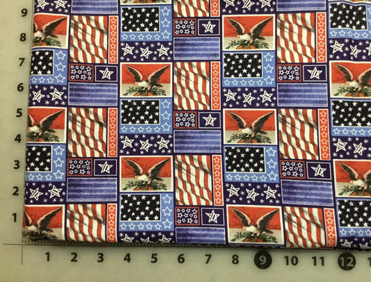 Red White and Blue Stars and Stripes with Eagle in blocks Patriotic Cotton Fabric from Checker Fabrics