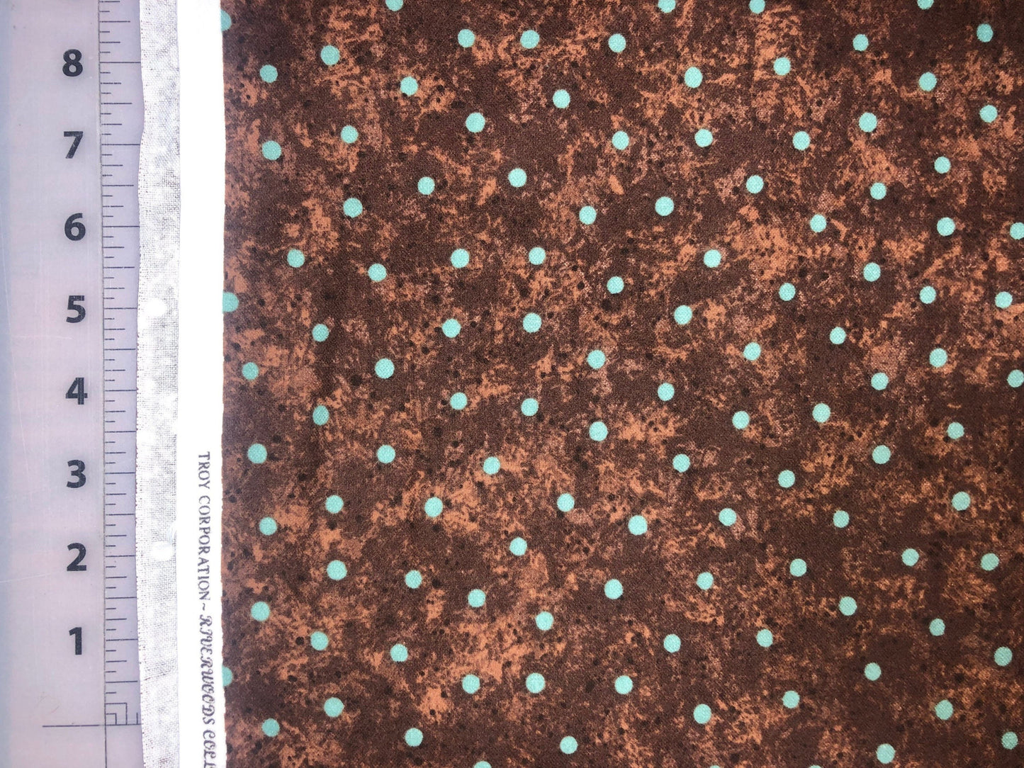 1083-1 Brown with Teal Polka Dots - Let It Snow Flannel by Pearl Louise Designs for Troy Riverwoods Collection Fabric by the Yard