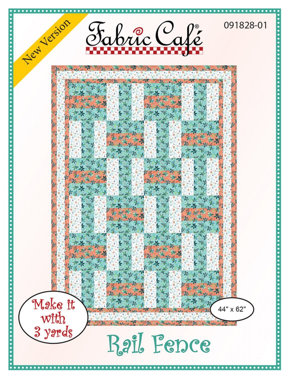 Rail Fence # FC091828-01 by Fabric Cafe 3 Yard Quilt Pattern  PAPER PATTERN