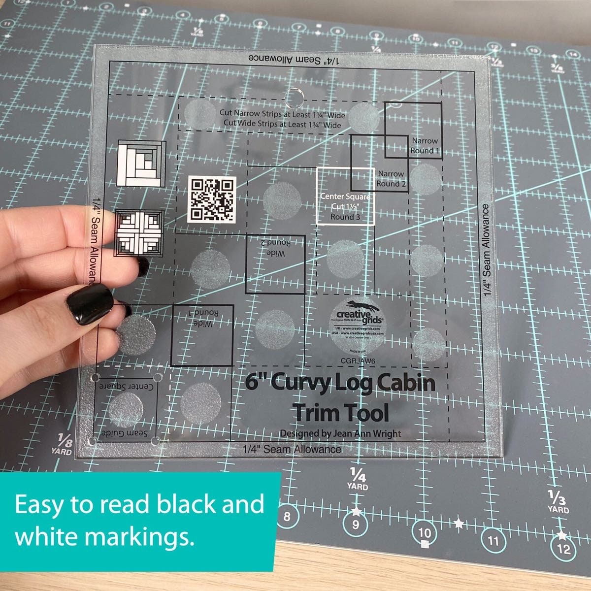 Creative Grids Curvy Log Cabin Trim Tool 6in Finished Blocks Quilt Ruler # CGRJAW6
