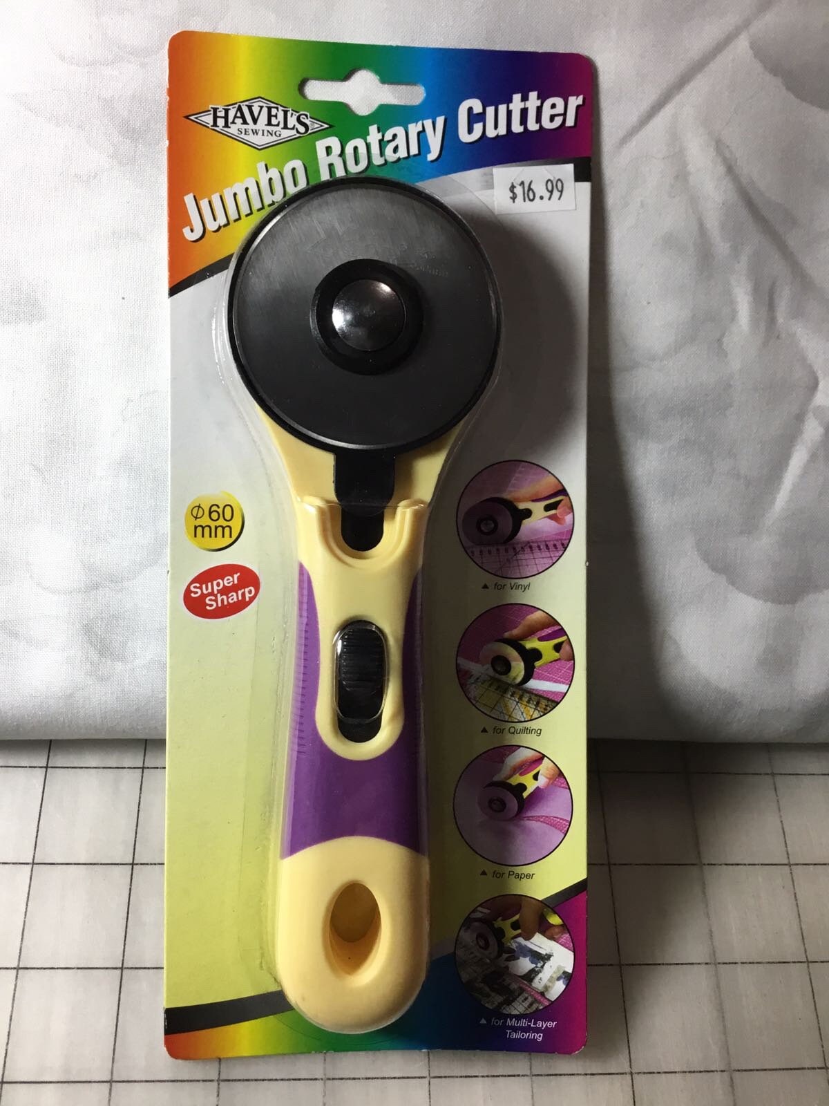 60mm Jumbo Rotary Cutter Purple/Yellow by Havel's Sewing