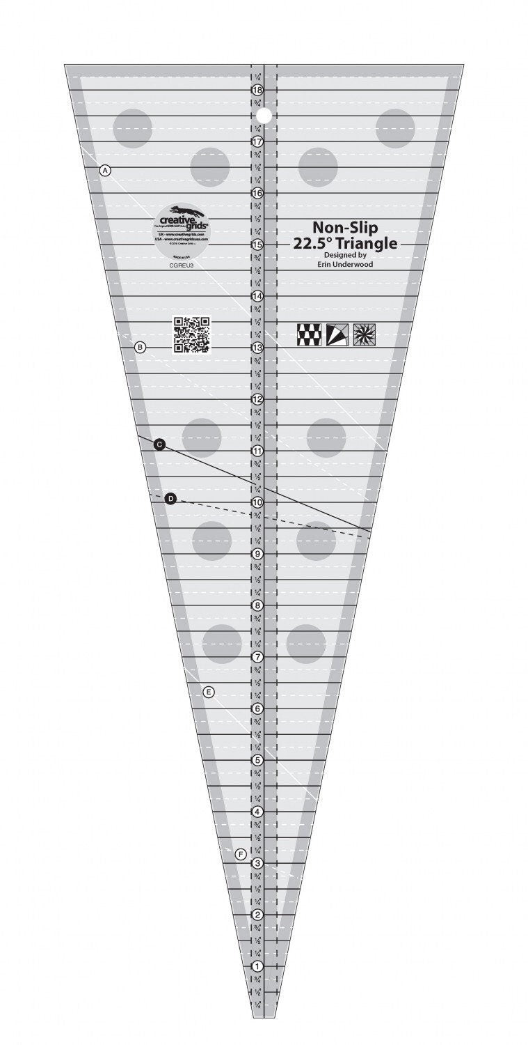 Creative Grids Non Slip 22.5 Degree Triangle  Quilt Ruler # CGREU3