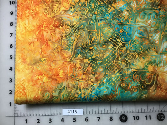 4115 Memo From Athena Batik Textiles Batik Fabric Yellow Gold Green