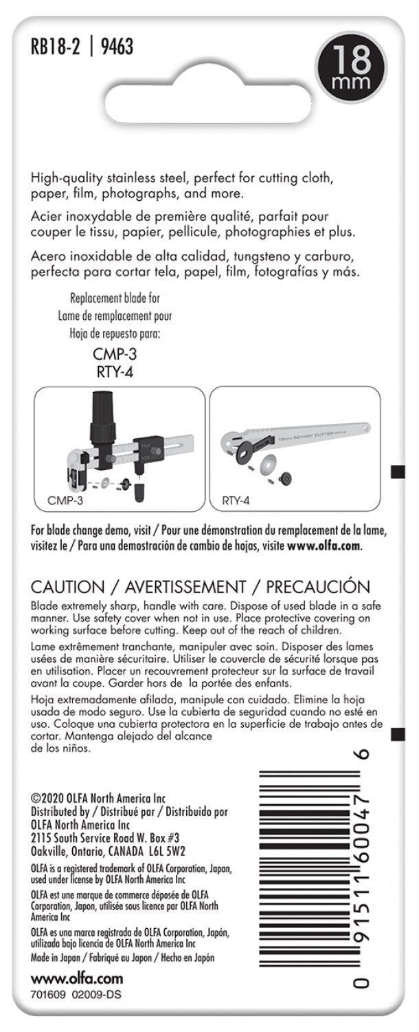 Olfa 18MM Rotary Blades 2 blade pack