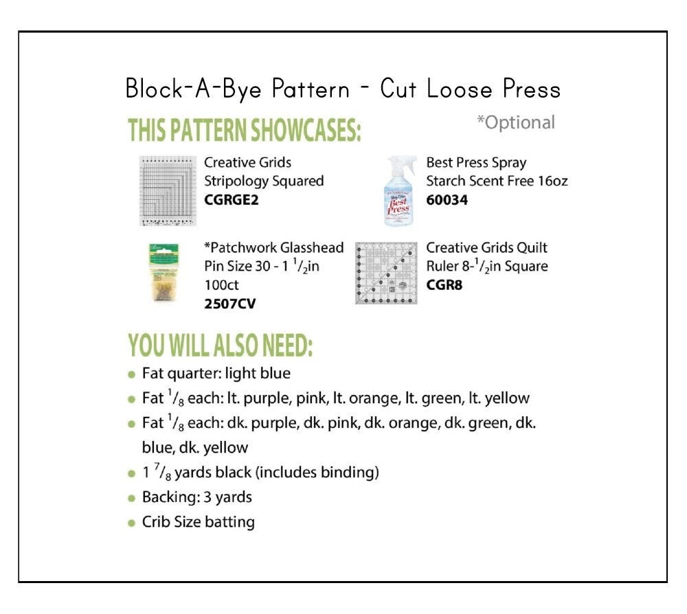 Block-A-Bye by Karen Combs Studio for Cut Loose Press - PAPER PATTERN