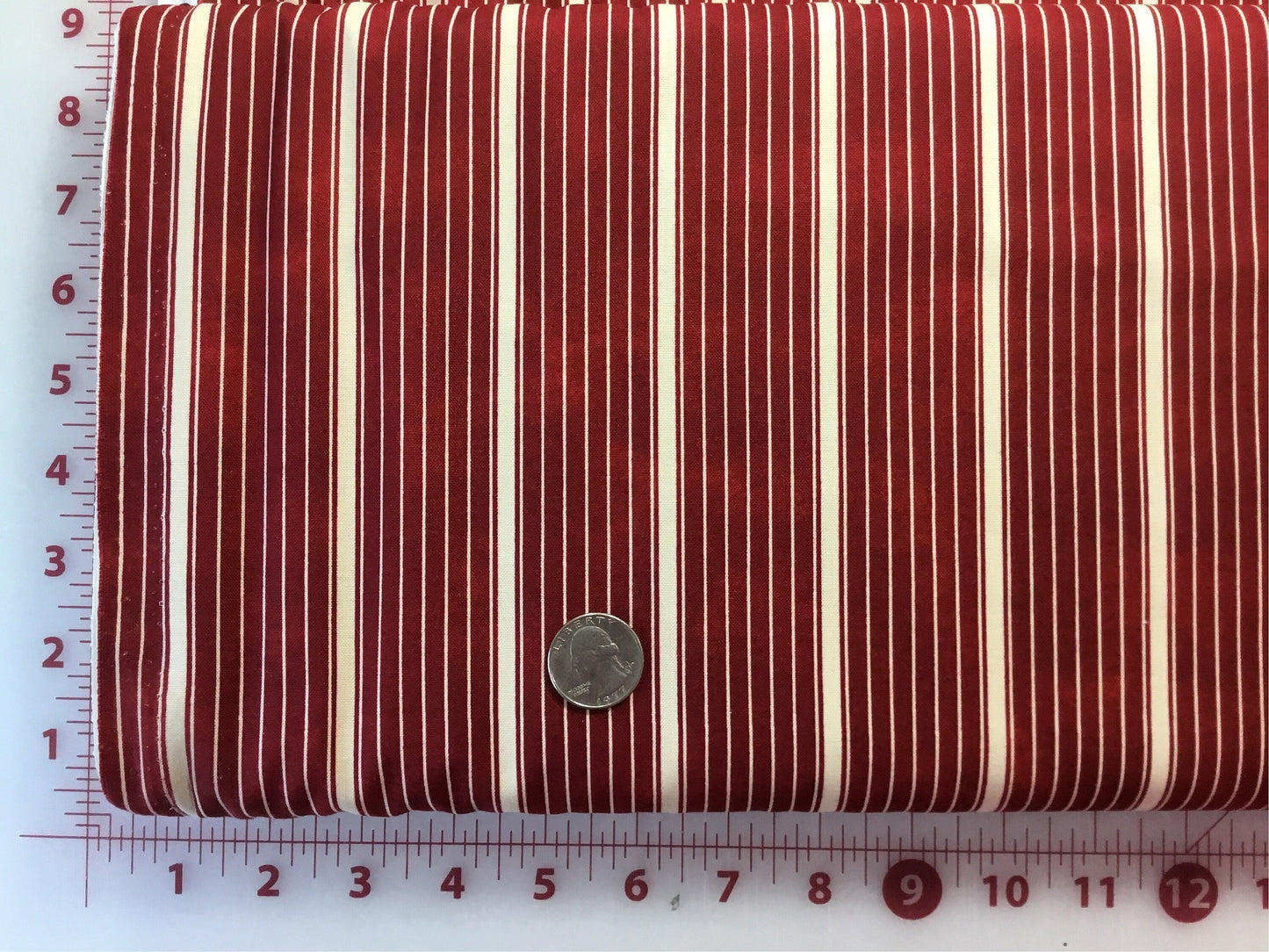 South Sea Imports Burgundy and Cream Stripe Cotton Fabric 1403-331