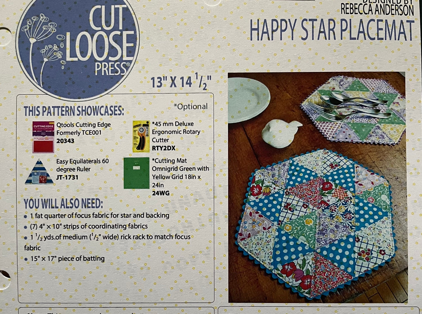 Happy Star Placemat by Rebecca Anderson for Cut Loose Press - PAPER PATTERN