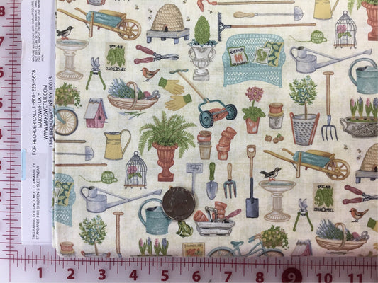 Antique Garden Multi Items Cotton Fabric by Makower 1739-1