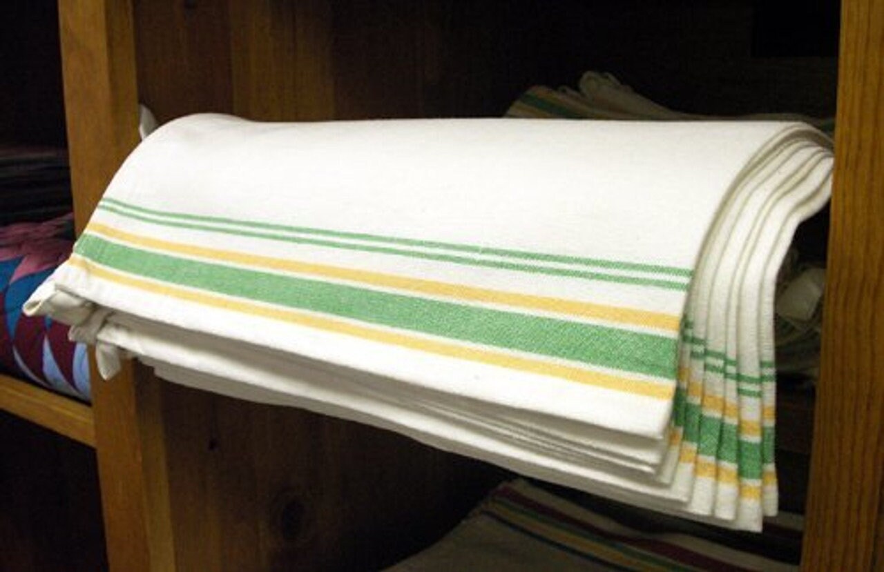 Aunt Martha’s Stitch ‘Em Up Retro Stripe Towels  Green and Yellow 18" X 28" Cotton Package of 3