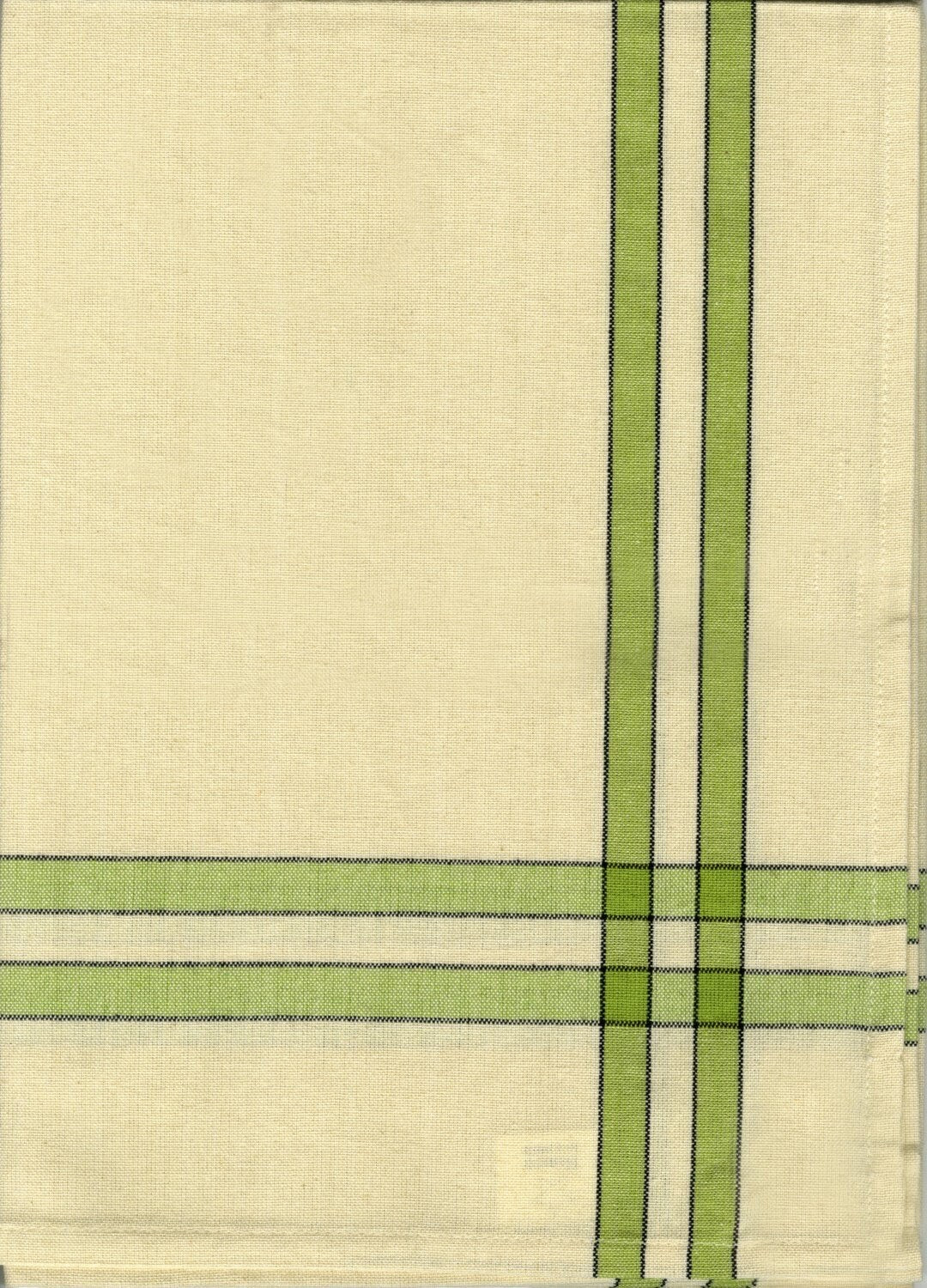 Kitchen Tea Towels Lime Green/Cream or Pumpkin/Cream with Strip 20' X 28" Cotton by Dunroven House