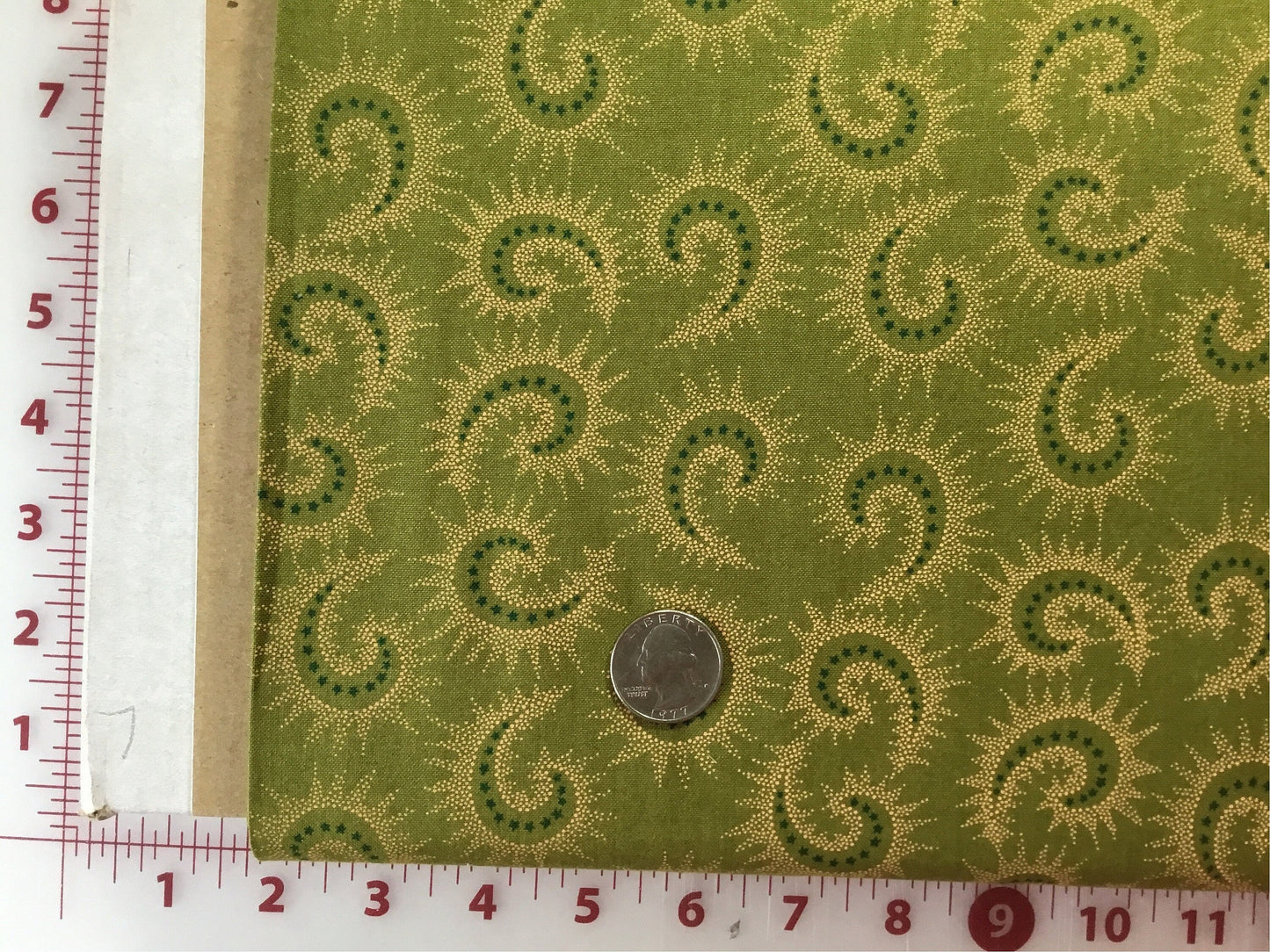 Heritage Hollow Green Paisley with Gold and Green Stars  by Kim Diehl for Henry Glass Cotton 6319-66